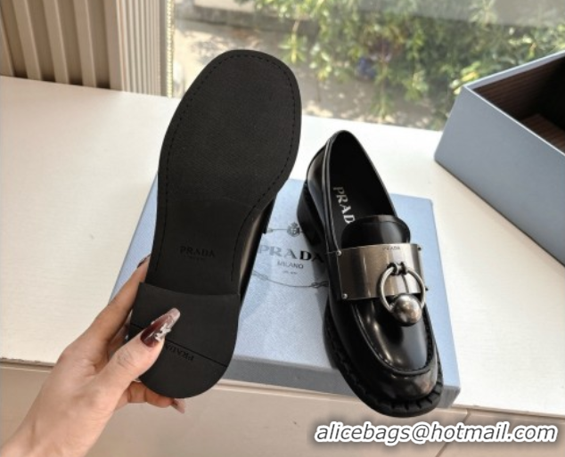Pretty Style Prada Brushed leather loafers with metal details Black 2025 1D981N 
