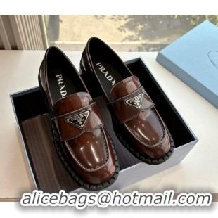 Best Price Prada Brushed leather loafers with logo Brown2 2025 PR060304