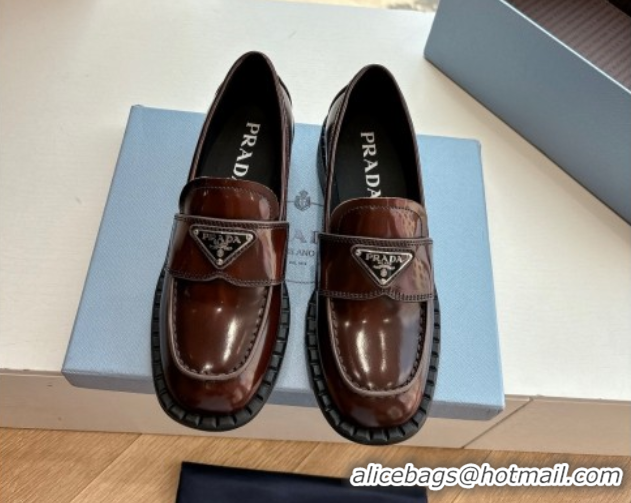Best Price Prada Brushed leather loafers with logo Brown2 2025 PR060304