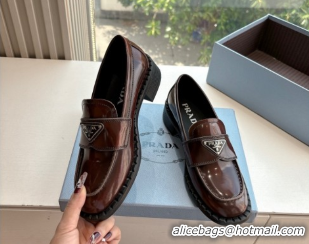 Best Price Prada Brushed leather loafers with logo Brown2 2025 PR060304