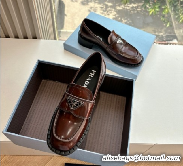 Best Price Prada Brushed leather loafers with logo Brown2 2025 PR060304