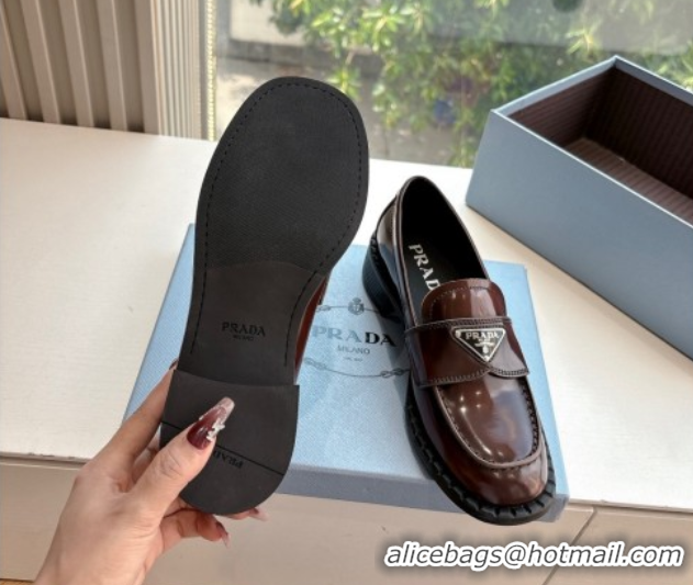 Best Price Prada Brushed leather loafers with logo Brown2 2025 PR060304