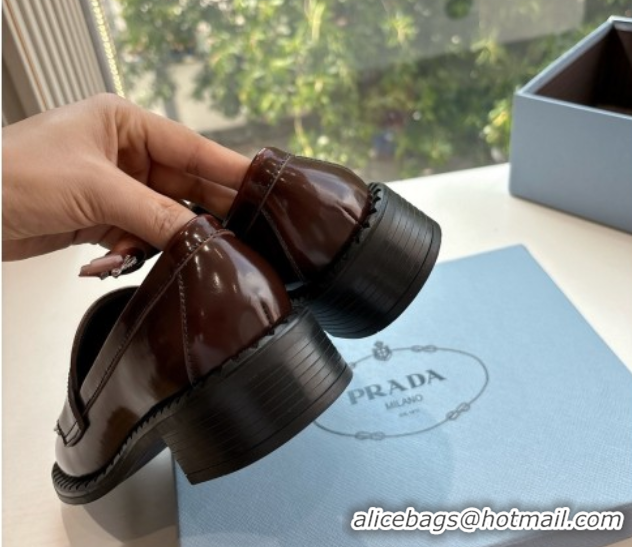 Best Price Prada Brushed leather loafers with logo Brown2 2025 PR060304
