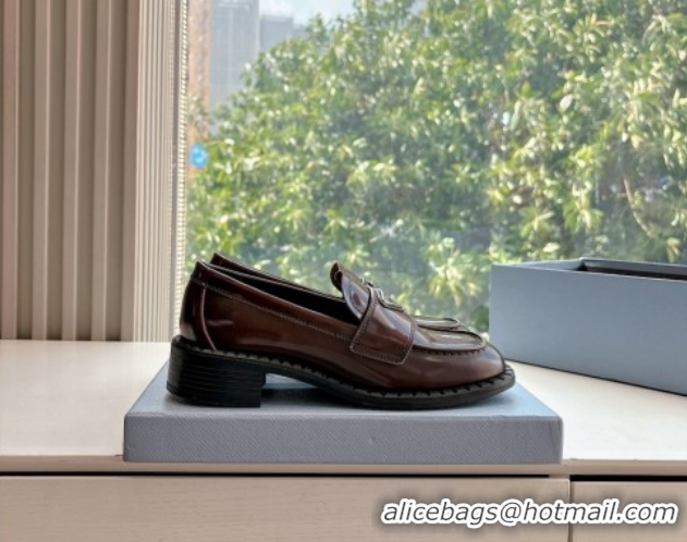 Best Price Prada Brushed leather loafers with logo Brown2 2025 PR060304