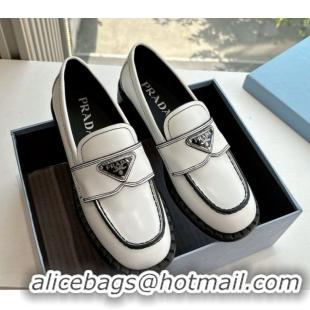 Classic Hot Prada Brushed leather loafers with logo White 2025 PR060304