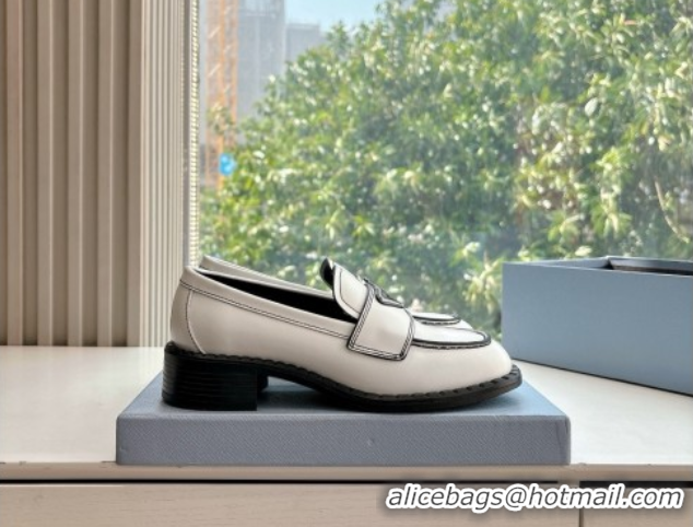 Classic Hot Prada Brushed leather loafers with logo White 2025 PR060304