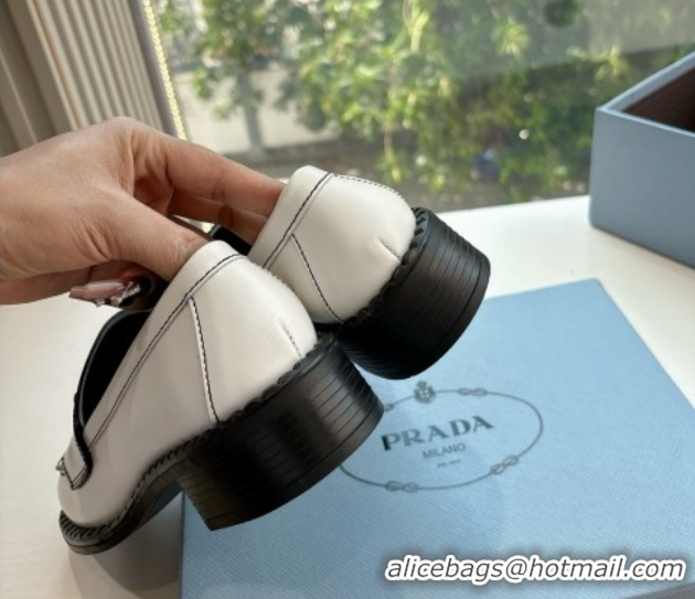 Classic Hot Prada Brushed leather loafers with logo White 2025 PR060304
