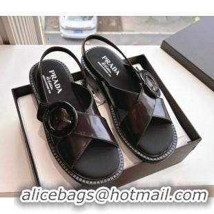 Luxury Cheap Prada Brushed leather sandals with buckle Sienna Brown 2025 1X962N