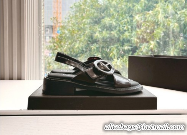 Luxury Cheap Prada Brushed leather sandals with buckle Sienna Brown 2025 1X962N