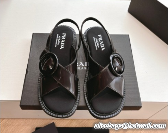Luxury Cheap Prada Brushed leather sandals with buckle Sienna Brown 2025 1X962N