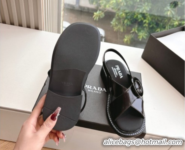 Luxury Cheap Prada Brushed leather sandals with buckle Sienna Brown 2025 1X962N