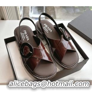 Lowest Price Luxury Prada Brushed leather sandals with buckle Brown2 2025 1X962N