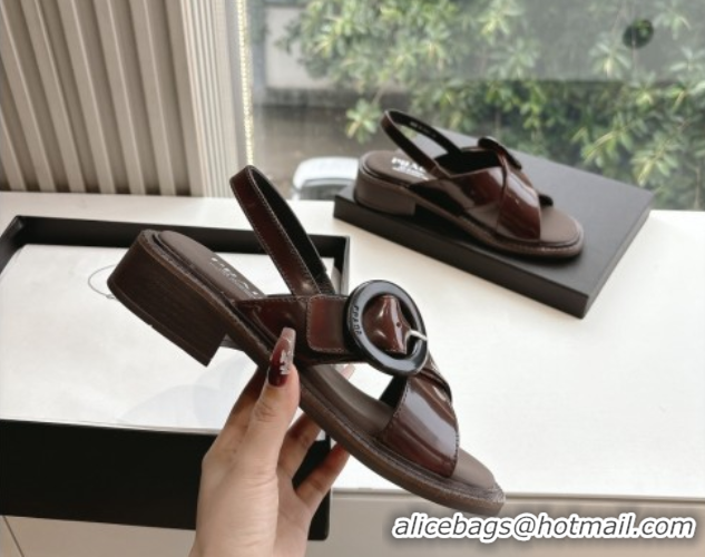 Lowest Price Luxury Prada Brushed leather sandals with buckle Brown2 2025 1X962N