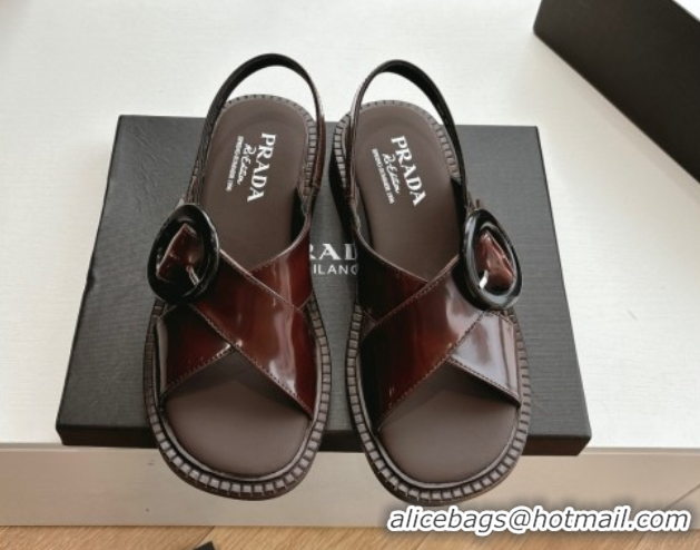 Lowest Price Luxury Prada Brushed leather sandals with buckle Brown2 2025 1X962N