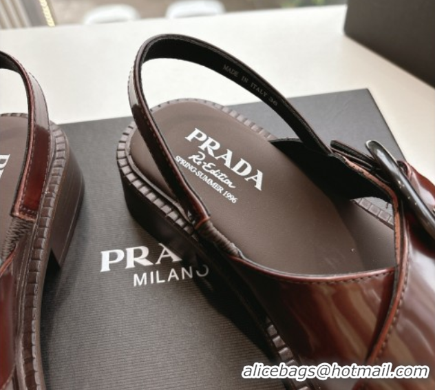 Lowest Price Luxury Prada Brushed leather sandals with buckle Brown2 2025 1X962N