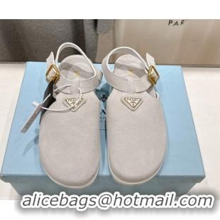 Original Cheap Prada Suede Birkenstock Sandals Light Grey 2025 PR060305