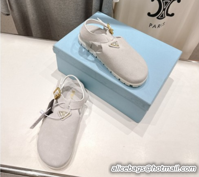 Original Cheap Prada Suede Birkenstock Sandals Light Grey 2025 PR060305