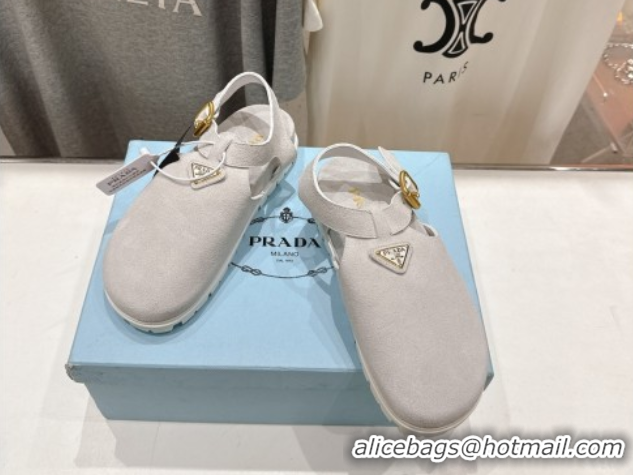 Original Cheap Prada Suede Birkenstock Sandals Light Grey 2025 PR060305