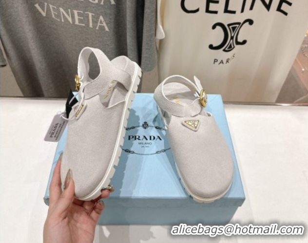 Original Cheap Prada Suede Birkenstock Sandals Light Grey 2025 PR060305