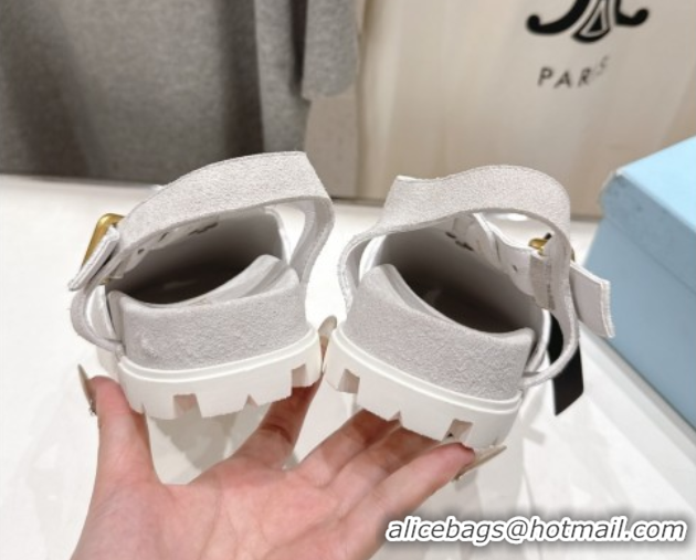Original Cheap Prada Suede Birkenstock Sandals Light Grey 2025 PR060305