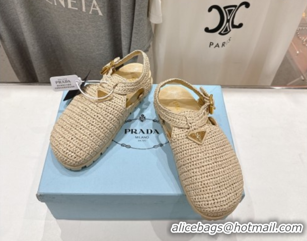 Good Quality Prada Crochet Birkenstock Sandals Beige 2025 PR060305
