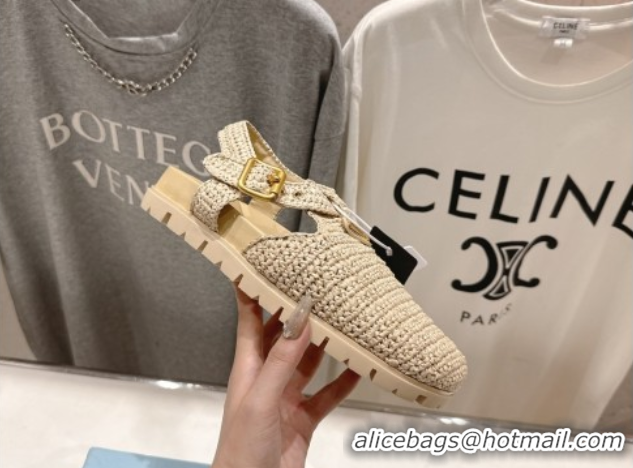 Good Quality Prada Crochet Birkenstock Sandals Beige 2025 PR060305