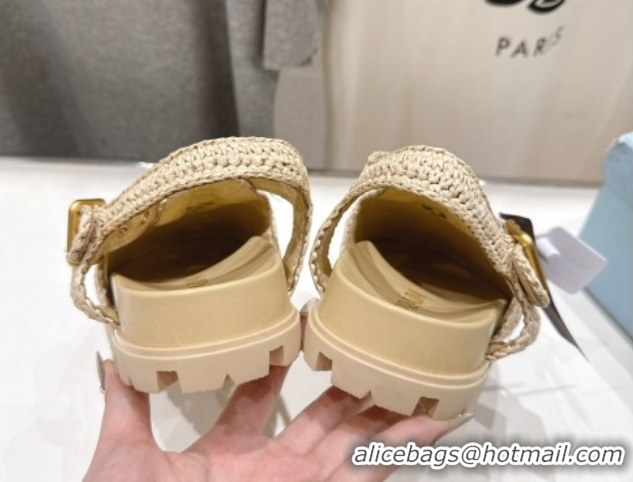 Good Quality Prada Crochet Birkenstock Sandals Beige 2025 PR060305