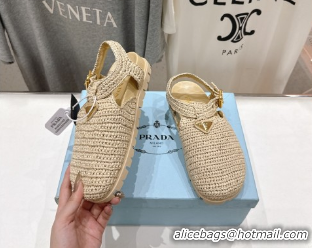 Good Quality Prada Crochet Birkenstock Sandals Beige 2025 PR060305