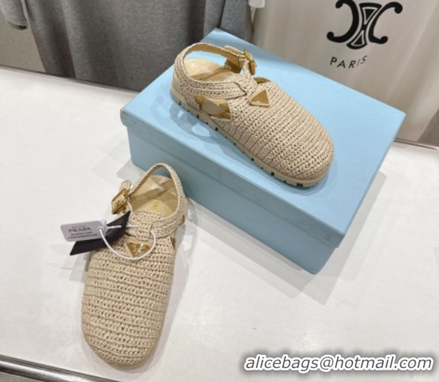 Good Quality Prada Crochet Birkenstock Sandals Beige 2025 PR060305