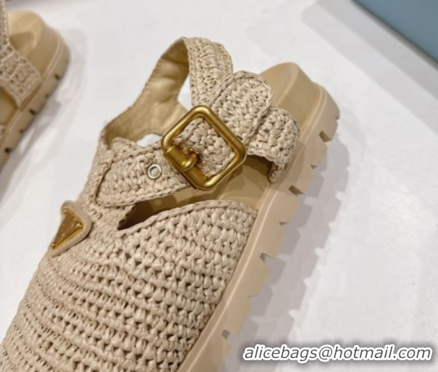 Good Quality Prada Crochet Birkenstock Sandals Beige 2025 PR060305