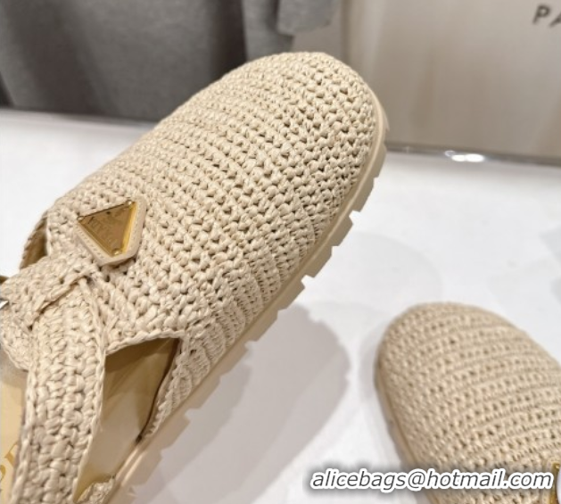 Good Quality Prada Crochet Birkenstock Sandals Beige 2025 PR060305