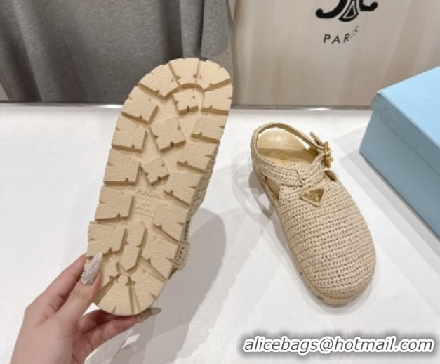 Good Quality Prada Crochet Birkenstock Sandals Beige 2025 PR060305