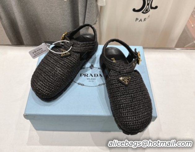 Durable Prada Crochet Birkenstock Sandals Black 2025 PR060305