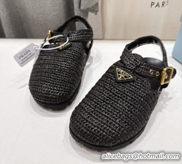 Durable Prada Crochet Birkenstock Sandals Black 2025 PR060305