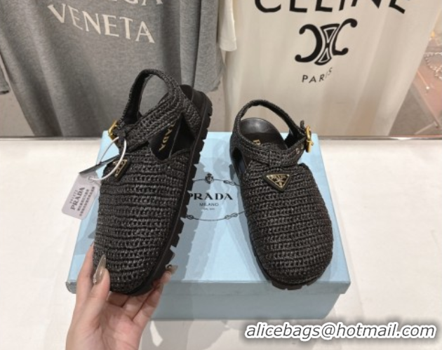Durable Prada Crochet Birkenstock Sandals Black 2025 PR060305