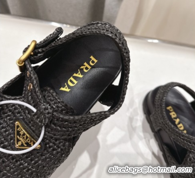 Durable Prada Crochet Birkenstock Sandals Black 2025 PR060305