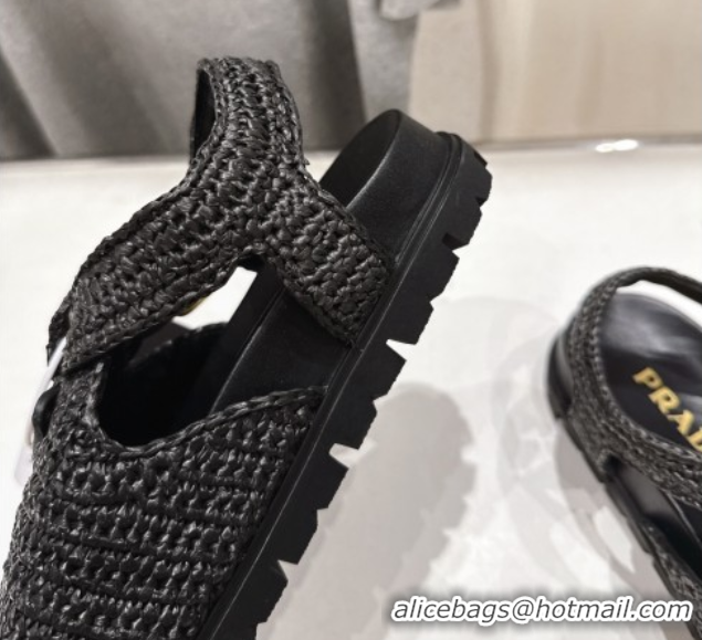 Durable Prada Crochet Birkenstock Sandals Black 2025 PR060305