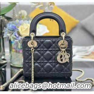 Famous Brand Dior Mini Lady Dior Bag in Cannage Lambskin with Strass M0505 Black 2025
