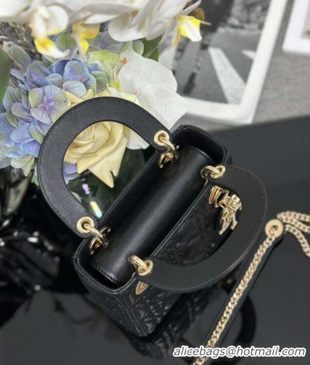 Famous Brand Dior Mini Lady Dior Bag in Cannage Lambskin with Strass M0505 Black 2025