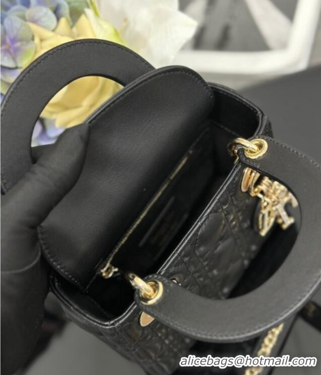 Famous Brand Dior Mini Lady Dior Bag in Cannage Lambskin with Strass M0505 Black 2025