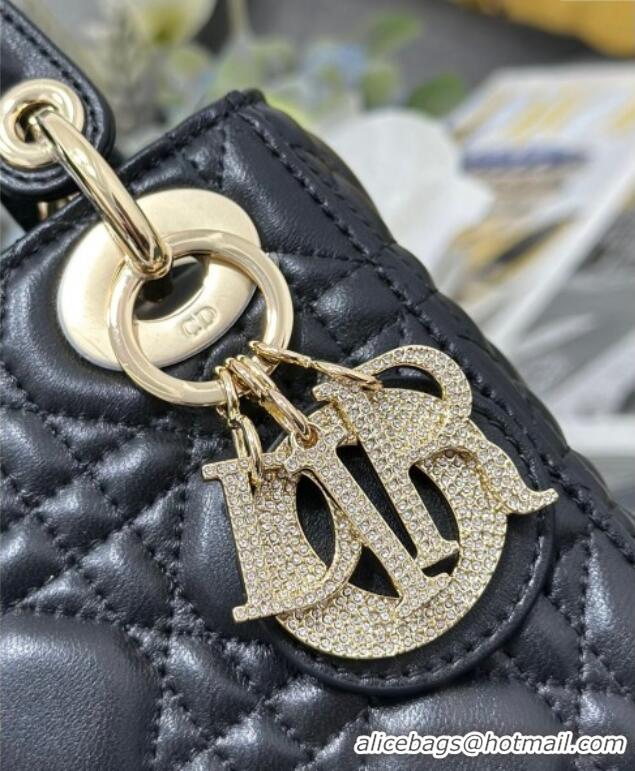 Famous Brand Dior Mini Lady Dior Bag in Cannage Lambskin with Strass M0505 Black 2025