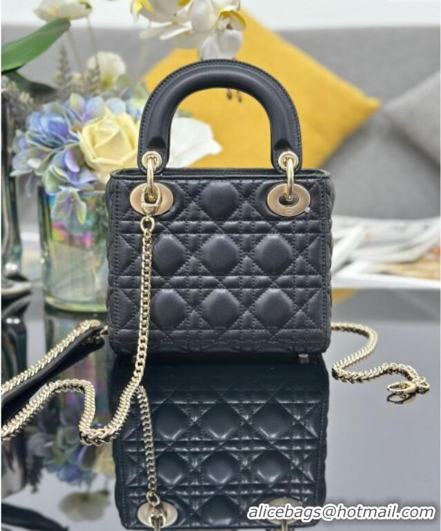 Famous Brand Dior Mini Lady Dior Bag in Cannage Lambskin with Strass M0505 Black 2025
