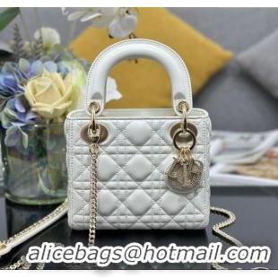 Best Price Dior Mini Lady Dior Bag in Cannage Lambskin with Strass M0505 White 2025