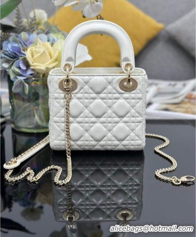 Best Price Dior Mini Lady Dior Bag in Cannage Lambskin with Strass M0505 White 2025