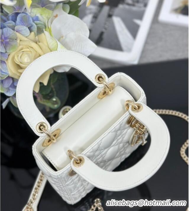 Best Price Dior Mini Lady Dior Bag in Cannage Lambskin with Strass M0505 White 2025