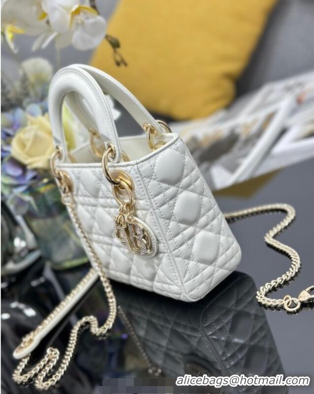 Best Price Dior Mini Lady Dior Bag in Cannage Lambskin with Strass M0505 White 2025