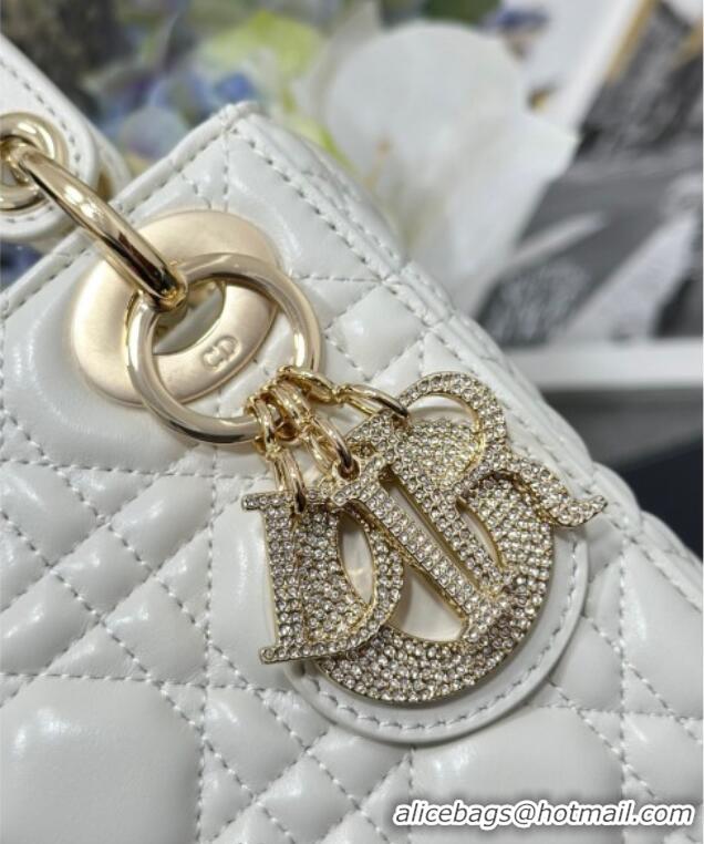 Best Price Dior Mini Lady Dior Bag in Cannage Lambskin with Strass M0505 White 2025