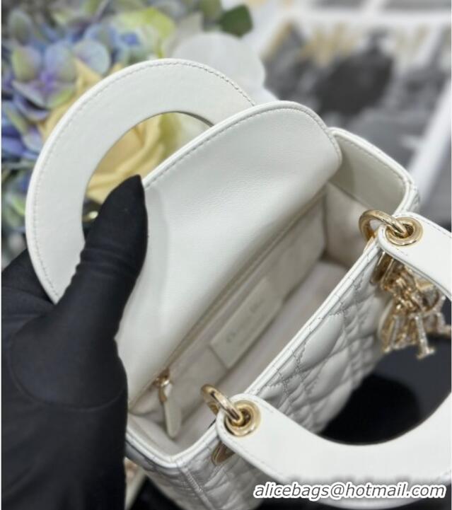 Best Price Dior Mini Lady Dior Bag in Cannage Lambskin with Strass M0505 White 2025
