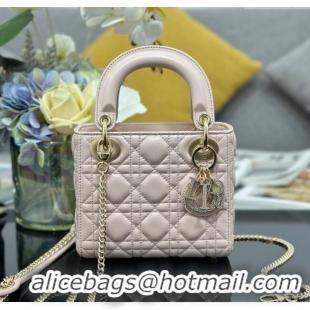 Top Grade Dior Mini Lady Dior Bag in Cannage Lambskin with Strass M0505 Light Pink 2025
