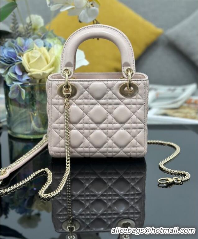 Top Grade Dior Mini Lady Dior Bag in Cannage Lambskin with Strass M0505 Light Pink 2025
